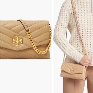 Tory Burch Beige Quilted Wristlet
